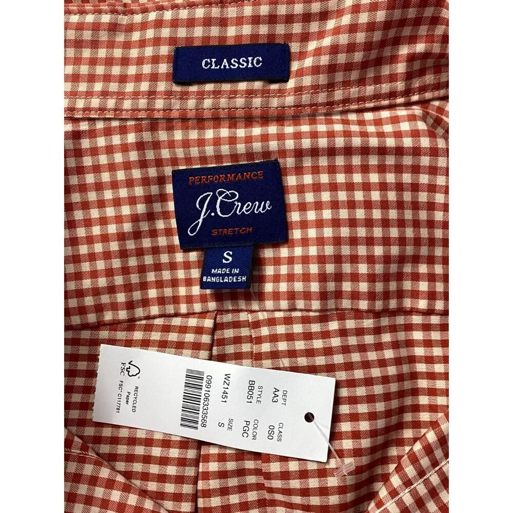 New J. Crew Performance Twill Gingham Plaid Button Down Shirt Men's Size Small